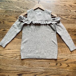 Shoulder cutout warm sweater with ruffle